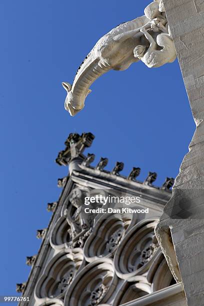 Newly completed gargoyles hang over Westminster Abbey's Chapter House on April 14, 2010 in London, England. Built in the 1250's Chapter House is one...