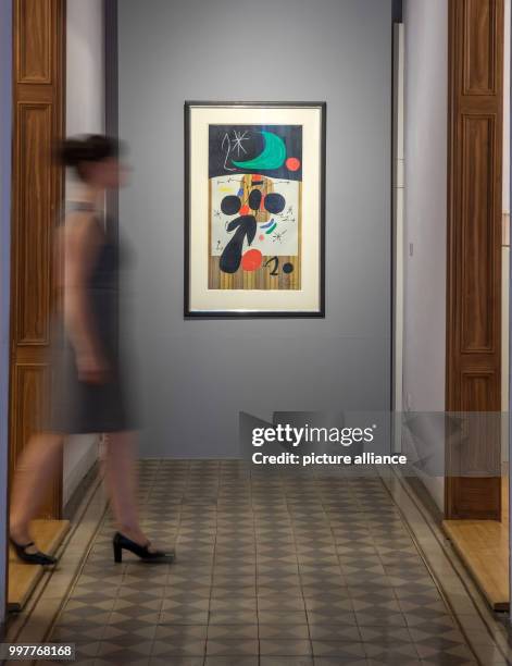 July 2018, Apolda, Germany: The lithograph "Interieur et nuit" can be seen at the exhibition "Joan Miro - Poetic Worlds". 71 large and small format...