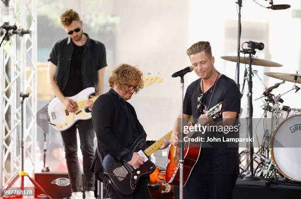 Brent Kutzle, Drew Brown and Ryan Tedder of One Republic perform on NBC's "Today" at Rockefeller Plaza on July 13, 2018 in New York City.