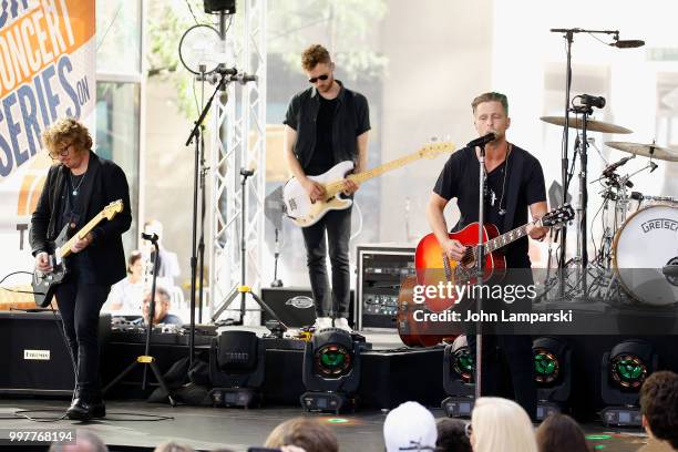 Brent Kutzle, Drew Brown and Ryan Tedder of One Republic perform on NBC's "Today" at Rockefeller Plaza on July 13, 2018 in New York City.