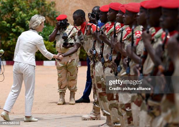 German Defence Minister Ursula von der Leyen says goodbye in the military camp Vie after handing over motorcycles, trucks and telefones to fight...
