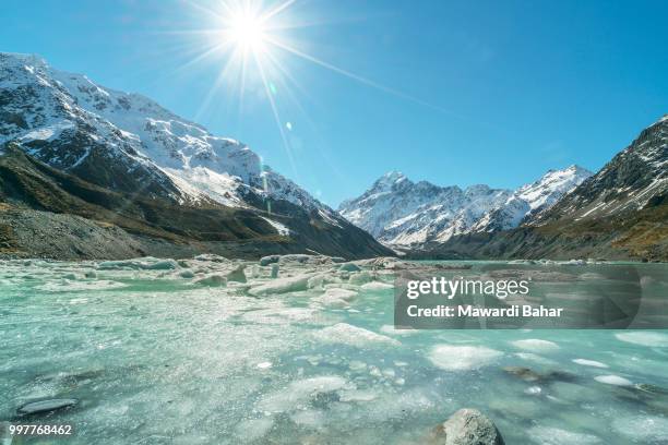 mueller glacier aoraki mt cook national par, south island, new zealand - mt cook fotografías e imágenes de stock