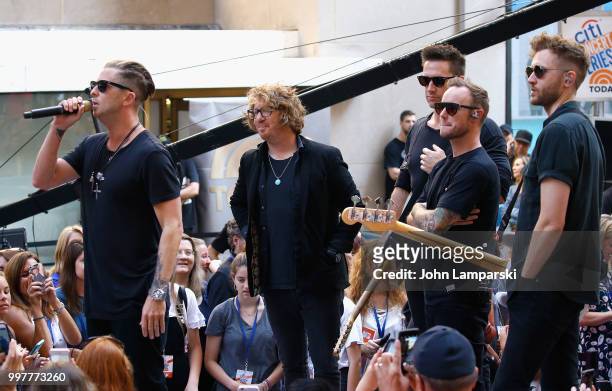 Brent Kutzle, Drew Brown, Ryan Tedder and Eddie Fisher of One Republic perform on NBC's "Today" at Rockefeller Plaza on July 13, 2018 in New York...