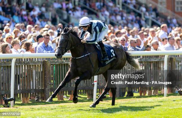 Alpha Centauri ridden by C O'Donoghue wins the Tattersalls Falmouth Stakes during day two of The Moet & Chandon July Festival at Newmarket Racecourse.