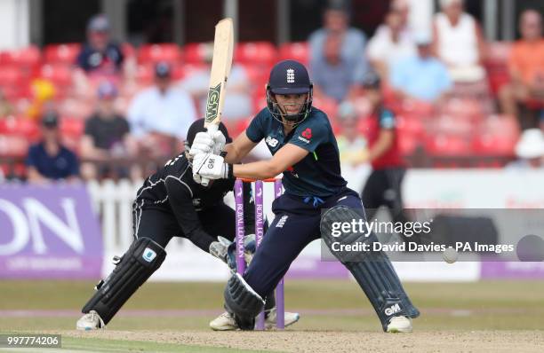 England's Amy Jones bats during the Third One Day International Women's match at Grace Road, Leicester.