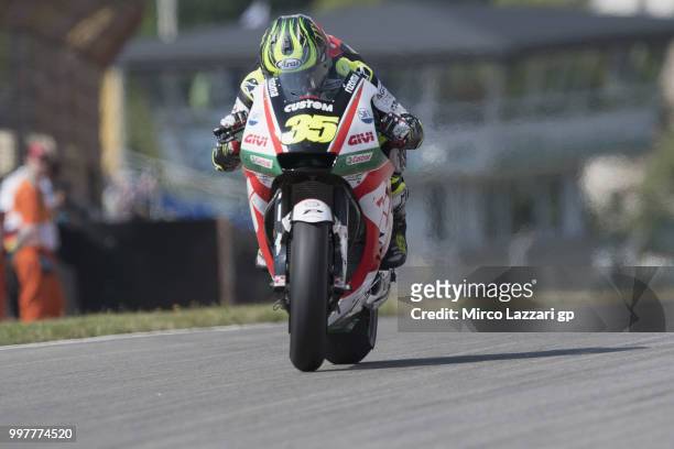 Cal Crutchlow of Great Britain and LCR Honda heads down a straight during the MotoGp of Germany - Free Practice at Sachsenring Circuit on July 13,...