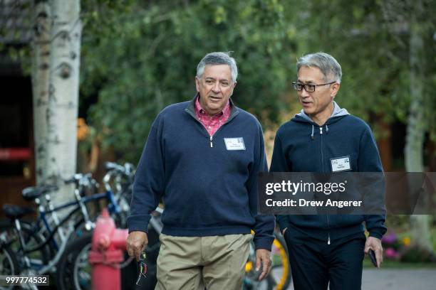 Tony Vinciquerra, chief executive officer of Sony Pictures, and Kenichiro Yoshida, chief executive officer of the Sony Corporation, attend the annual...