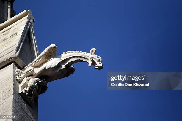 Newly completed gargoyles hang over Westminster Abbey's Chapter House on April 14, 2010 in London, England. Built in the 1250's Chapter House is one...