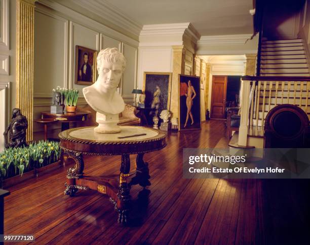 Bust of Caesar on a table at pop artist Andy Warhol's Upper East Side townhouse at 57 E 66th St, New York City, 1987.