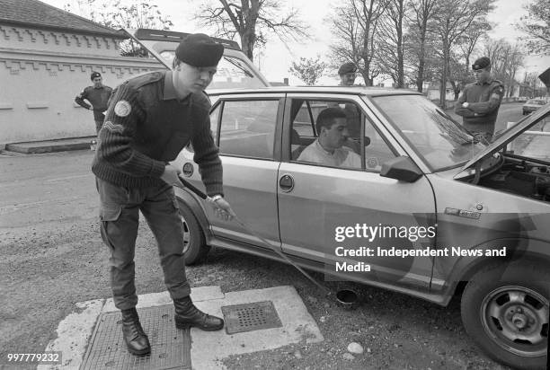 Cpl Michael O'Leary, Athlone of the 21st Military Police Company operating a simulated checkpoint in the Curragh, the 37 strong Company will leave in...