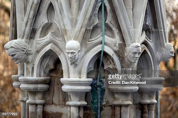 Finished gargoyles adorn the top of the nearly completed Chapter House at Westminster Abbey on April 14, 2010 in London, England. Built in the 1250's...