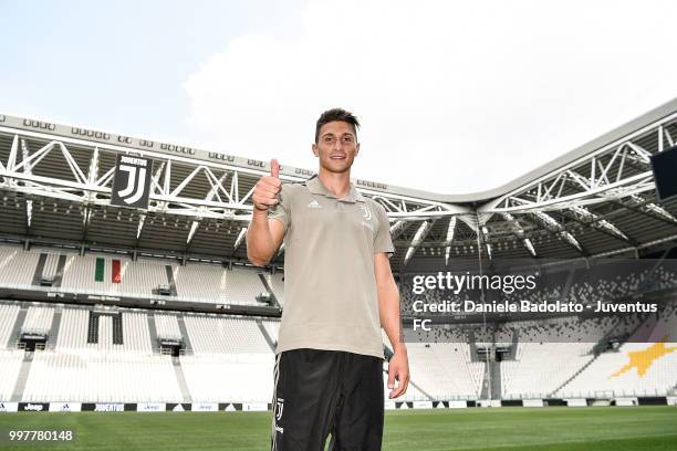 Mattia Caldara during a Juventus Press Conference at Juventus Allianz Stadium on July 13, 2018 in Turin, Italy.