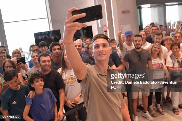 Mattia Caldara during a Juventus Press Conference at Juventus Store on July 13, 2018 in Turin, Italy.