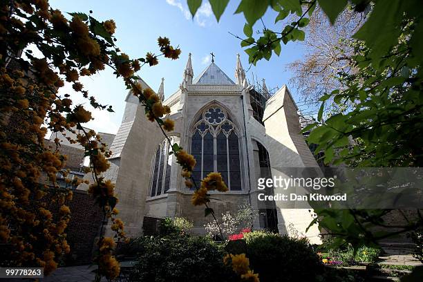 The nearly completed out facade of Westminster Abbey's Chapter House catches the evening light on April 14, 2010 in London, England. Built in the...