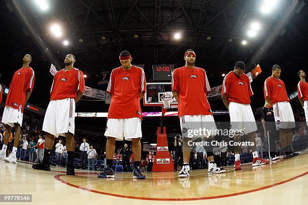 Rio Grande Valley Vipers stand for the National Anthem before the game against theTulsa 66ers in Game Two of the 2010 NBA D-League Finals at the...