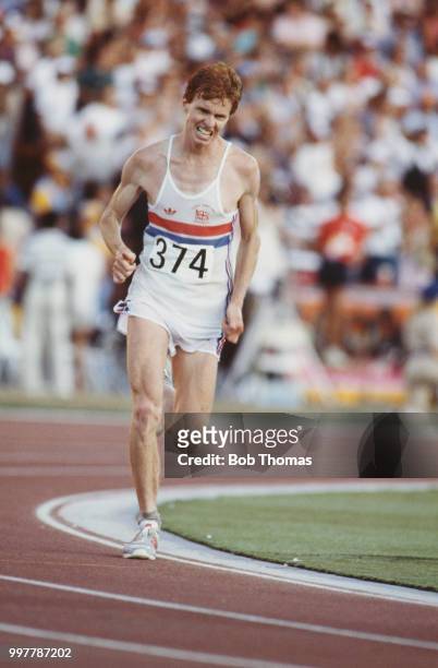 English long distance runner Hugh Jones competes for the Great Britain team to finish in 12th place in the Men's marathon event at the 1984 Summer...