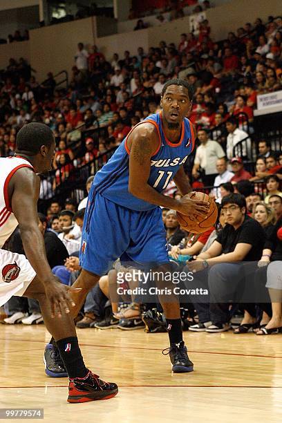 Cecil Brown of theTulsa 66ers holds the ball against the Rio Grande Valley Vipers in Game Two of the 2010 NBA D-League Finals at the State Farm Arena...