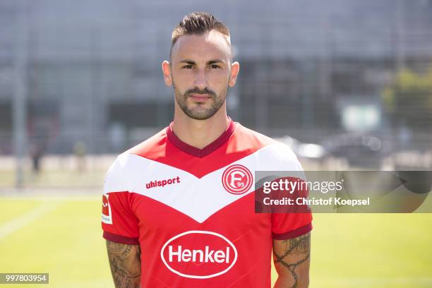 Diego Contento poses during the team presentation at Esprit Arena on July 13, 2018 in Duesseldorf, Germany.