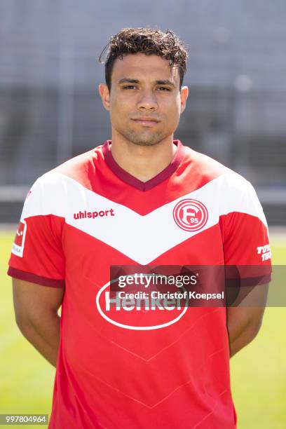 Kianz Froese poses during the team presentation at Esprit Arena on July 13, 2018 in Duesseldorf, Germany.