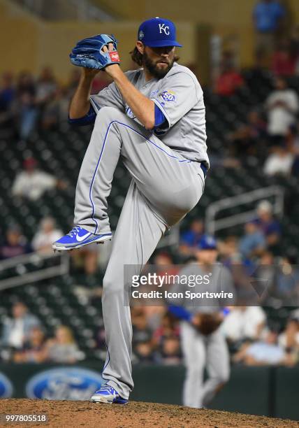 Kansas City Royals Pitcher Jason Hammel delivers a pitch during a MLB game between the Minnesota Twins and Kansas City Royals on July 10, 2018 at...
