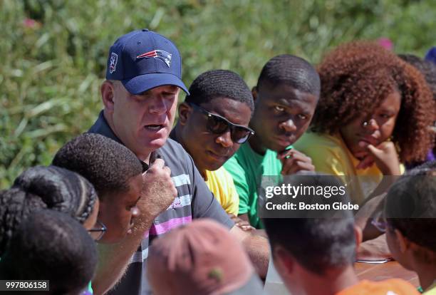 Boston Mayor Martin J. Walsh visits to teach a civics class to a group of 15-18-year-olds who have been deemed "Leaders in Training" at Camp Harbor...