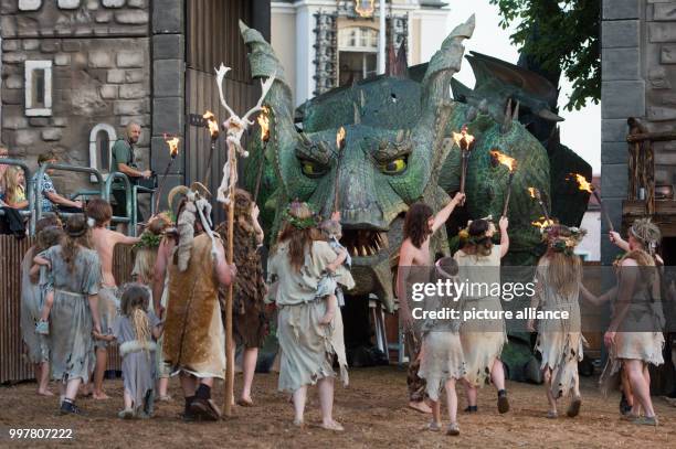 Scene of the folk play "The Dragon Sting" during the general rehearsal in Furth im Wald, Germany, 03 August 2017. The medieval play with around 1000...