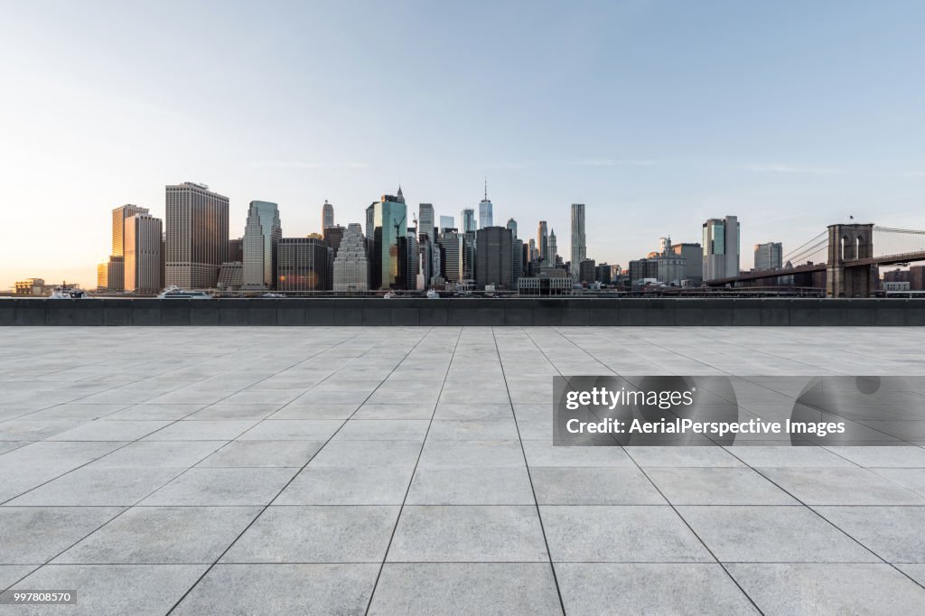 Manhattan Downtown Skyline at Sunset