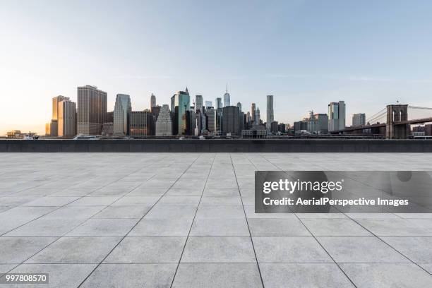 manhattan downtown skyline at sunset - flat top stock pictures, royalty-free photos & images