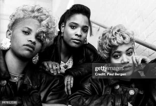 Portrait of American r&b and hiphop/rap trio Salt-n-Pepa, Hilversum, Netheralnds, 1 November 1988. L-R Sandra Denton , Deidra Roper , Cheryl James .