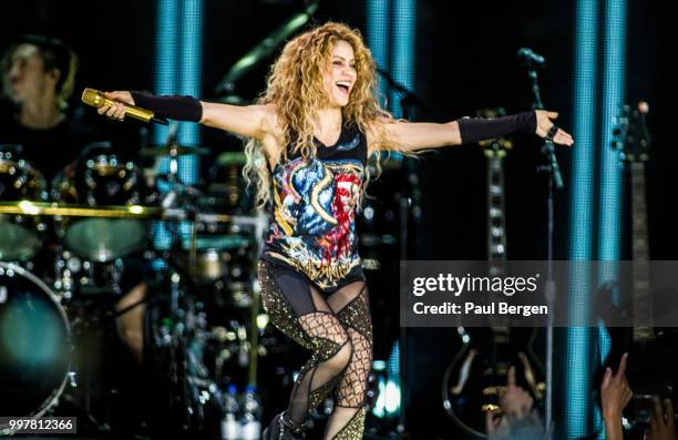 Colombian pop singer Shakira performs at Ziggo Dome as part of her El Dorado World Tour, Amsterdam, Netherlands, 9 June 2018.