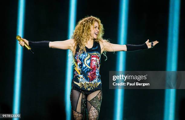 Colombian pop singer Shakira performs at Ziggo Dome as part of her El Dorado World Tour, Amsterdam, Netherlands, 9 June 2018.