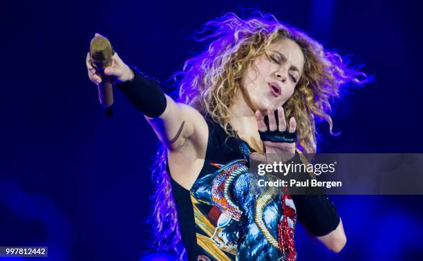 Colombian pop singer Shakira performs at Ziggo Dome as part of her El Dorado World Tour, Amsterdam, Netherlands, 9 June 2018.