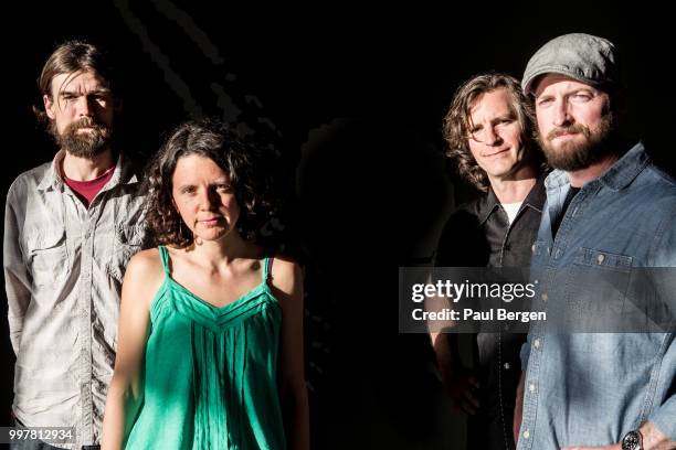 Portrait of American singer-songwriters Dave McGraw and Mandy Fer with drummer Andrew Lauher and bassist Thom Lord , Den Bosch, Netherlands, 08 May...