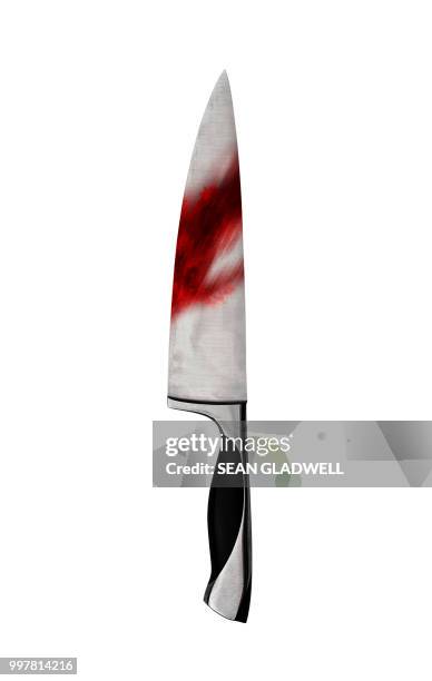 blade of kitchen knife covered in blood - kochmesser stock-fotos und bilder