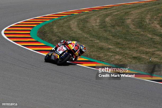 Jorge Navarro of Spain and Federal Oil Gresini Team rides in free practice during the MotoGP of Germany at Sachsenring Circuit on July 13, 2018 in...