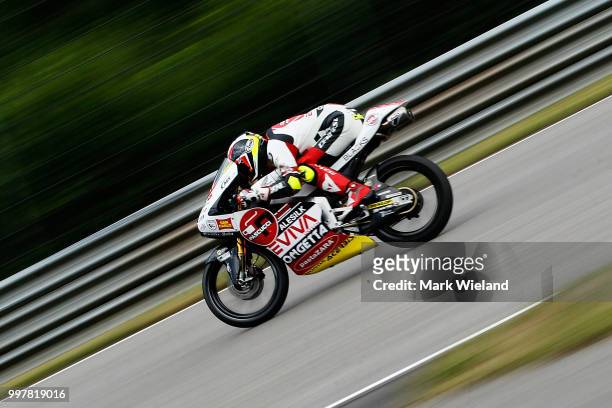 Tatsuki Suzuki of Japan and SIC58 Squadra Corse Team rides in free practice during the MotoGP of Germany at Sachsenring Circuit on July 13, 2018 in...