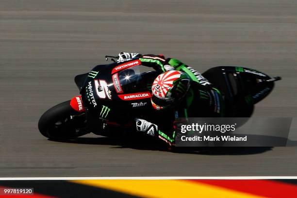 Johann Zarco of France and Monster Yamaha Team rides in free practice during the MotoGP of Germany at Sachsenring Circuit on July 13, 2018 in...