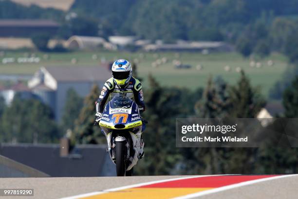 Vicente Perez of Spain and Real Avintia Academy Team rides in free practice during the MotoGP of Germany at Sachsenring Circuit on July 13, 2018 in...