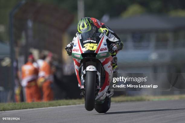 Cal Crutchlow of Great Britain and LCR Honda heads down a straight during the MotoGp of Germany - Free Practice at Sachsenring Circuit on July 13,...