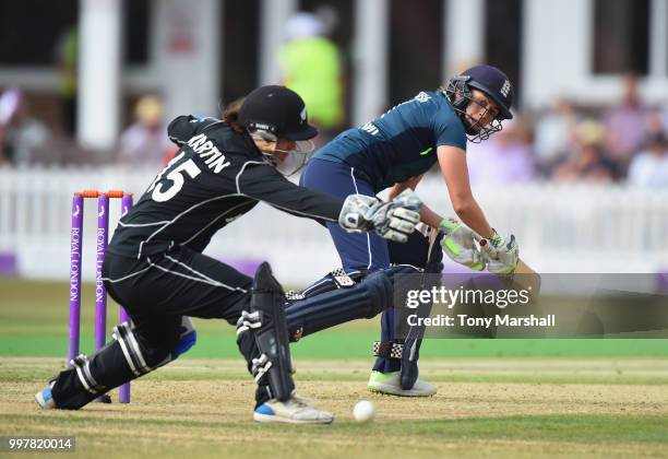 Laura Marsh of England Women edges the ball past Katey Martin of New Zealand Women during the 3rd ODI: ICC Women's Championship between England Women...