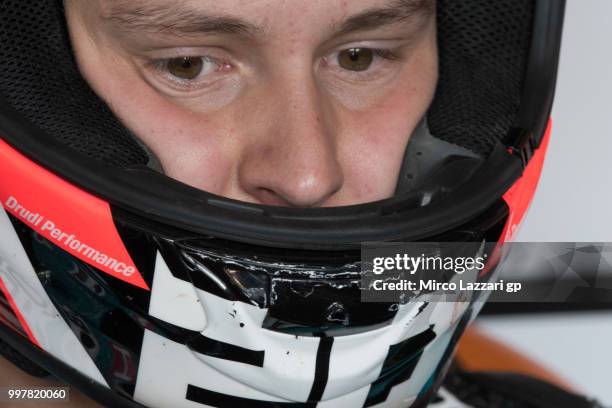 Fabio Quartararo of France and Beta Tools - Speed Up Racing looks on in box during the MotoGp of Germany - Free Practice at Sachsenring Circuit on...