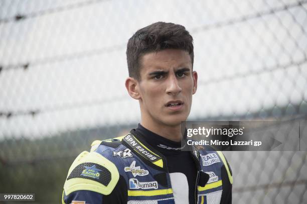 Vicent Perez of Spain and Reale Avintia Academy 77 looks on in pit during the MotoGp of Germany - Free Practice at Sachsenring Circuit on July 13,...