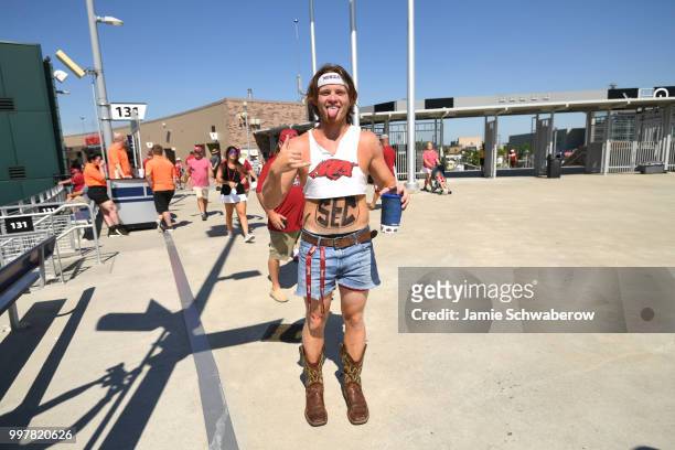 An Arkansas Razorbacks fan arrives to the stadium for the game between the Oregon State Beavers and the Arkansas Razorbacks during the Division I...
