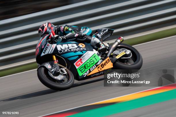 Fabio Quartararo of France and Beta Tools - Speed Up Racing rounds the bend during the MotoGp of Germany - Free Practice at Sachsenring Circuit on...