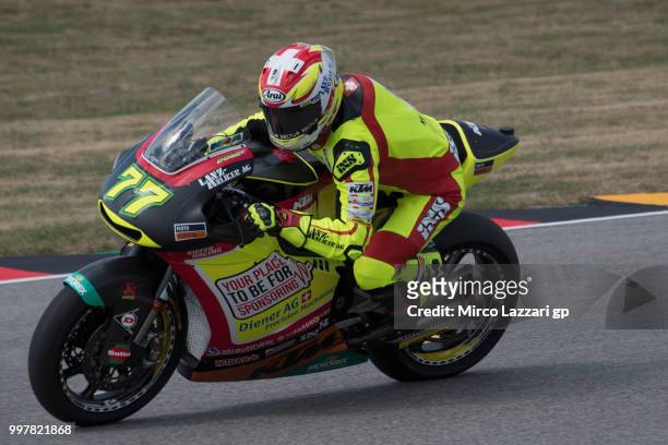 Dominique Aegerter of Swiss and Kiefer Racing heads down a straight during the MotoGp of Germany - Free Practice at Sachsenring Circuit on July 13,...