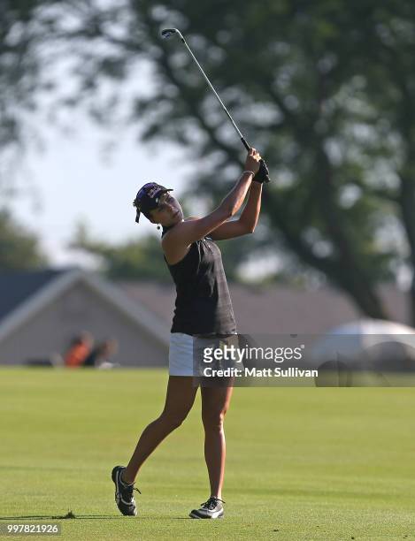 Lexi Thompson watches her second shot on the 10th hole during the second round of the Marathon Classic Presented By Owens Corning And O-I on July 13,...