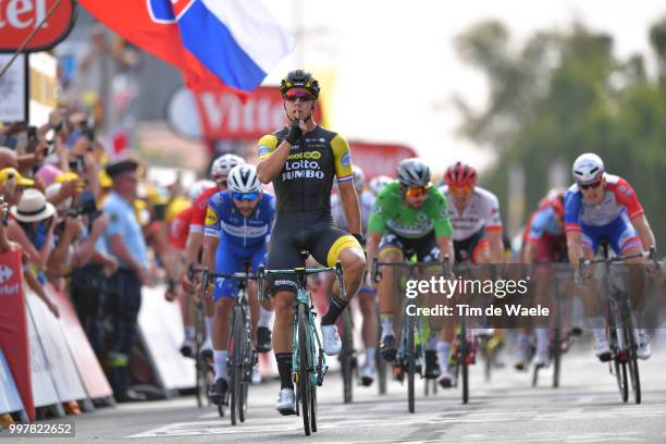 Arrival / Dylan Groenewegen of The Netherlands and Team LottoNL - Jumbo Celebration / Fernando Gaviria of Colombia and Team Quick-Step Floors / Peter...