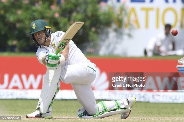 South African cricket captain Faf Du Plessis plays a shot during the 2nd day's play in the first Test cricket match between Sri Lanka and South...