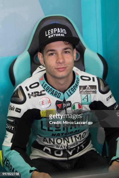 Lorenzo Dalla Porta of Italy and Leopard Racing looks on in box during the MotoGp of Germany - Free Practice at Sachsenring Circuit on July 13, 2018...