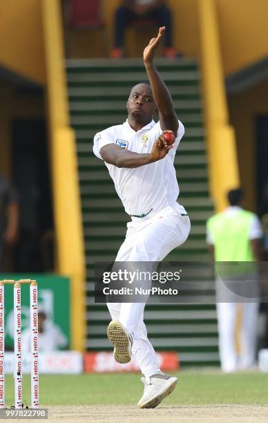 South African cricketer Kagiso Rabada delivers a ball during the 2nd day's play in the first Test cricket match between Sri Lanka and South Africa at...